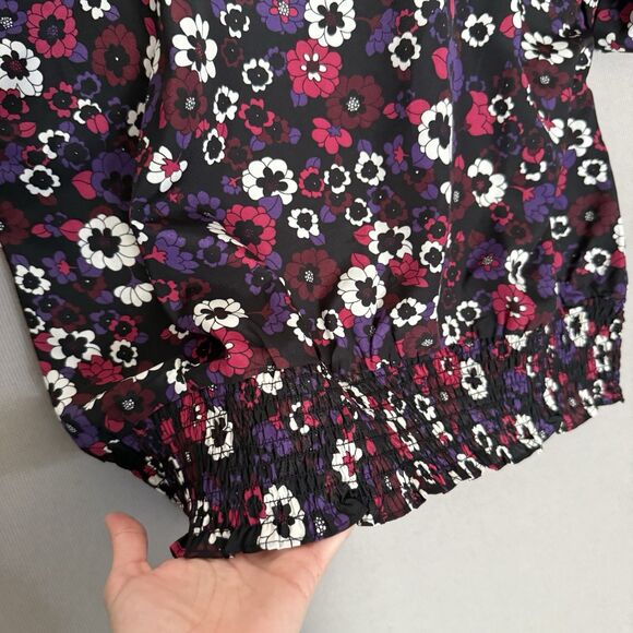 MICHAEL KORS ELASTIC WAIST TAB SLEEVE TOP LARGE MULTICOLOR FLORAL  $110.00 NEW - Picture 3 of 8
